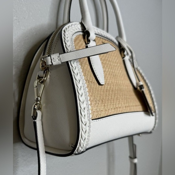 EUC Kate Spade Reiley Straw Dorm White and Tan Satchel with Structured Design - Picture 4 of 6